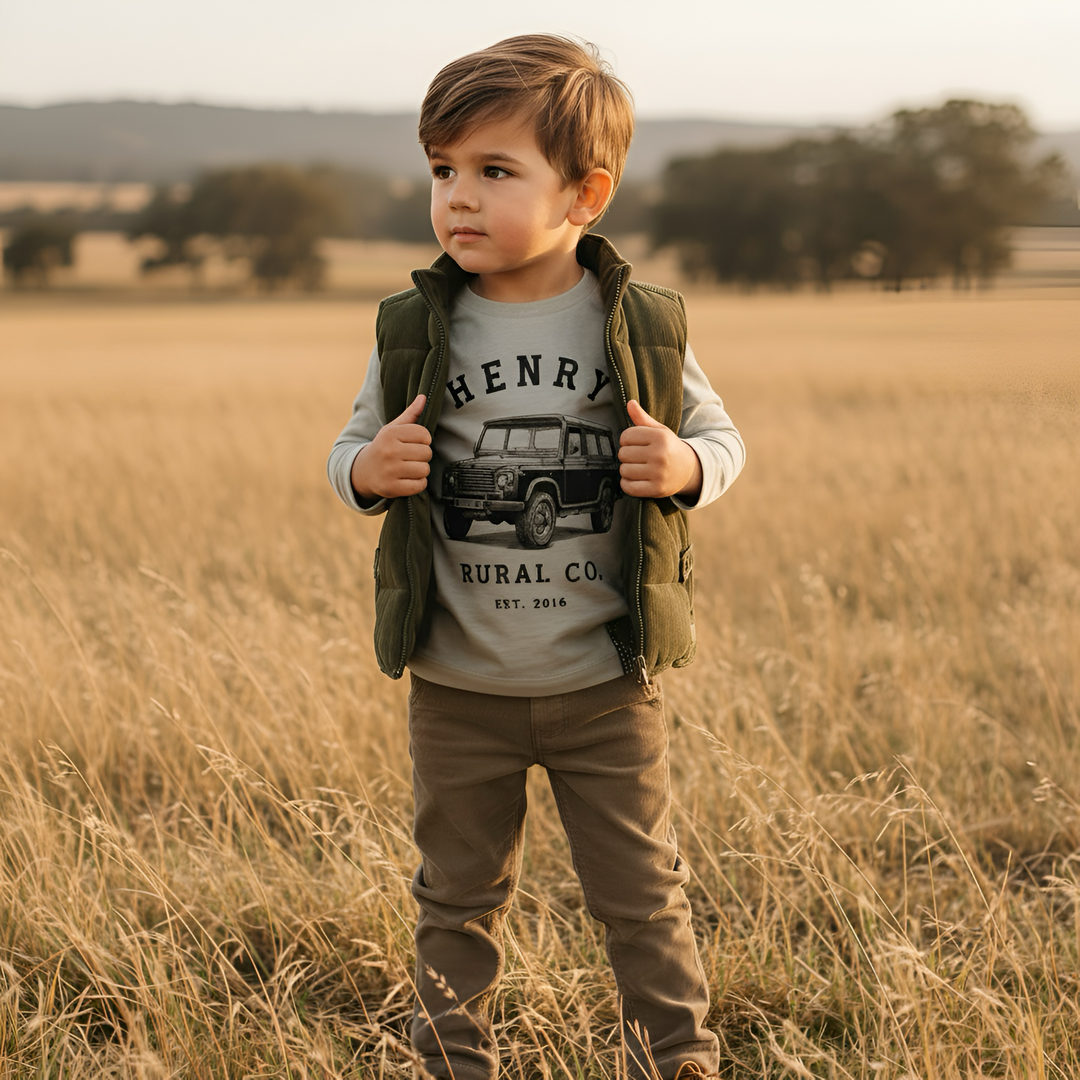 Boys LS Tee - Land Rover Print - Sage
