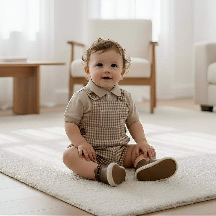 Baby Boys Roy Dungaree - Brown Gingham