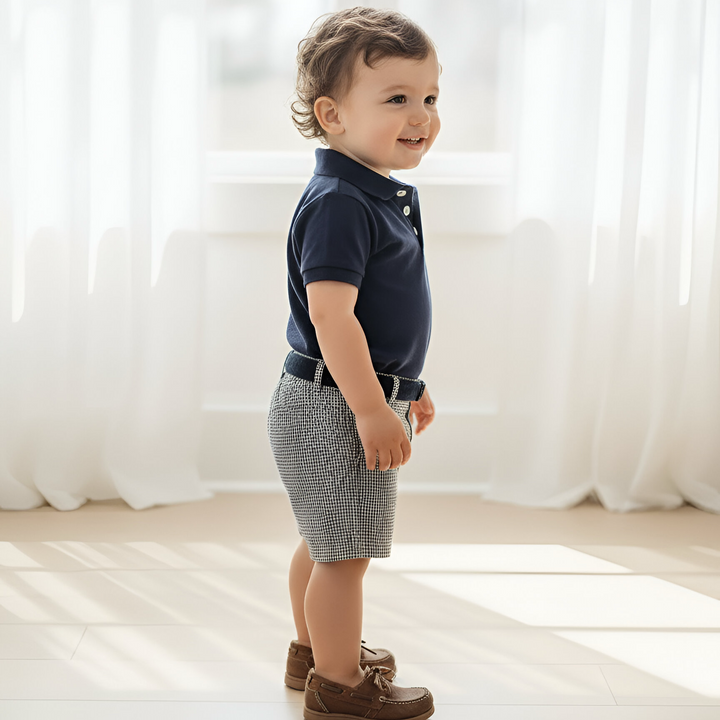 Baby Boys Polo Romper - Navy