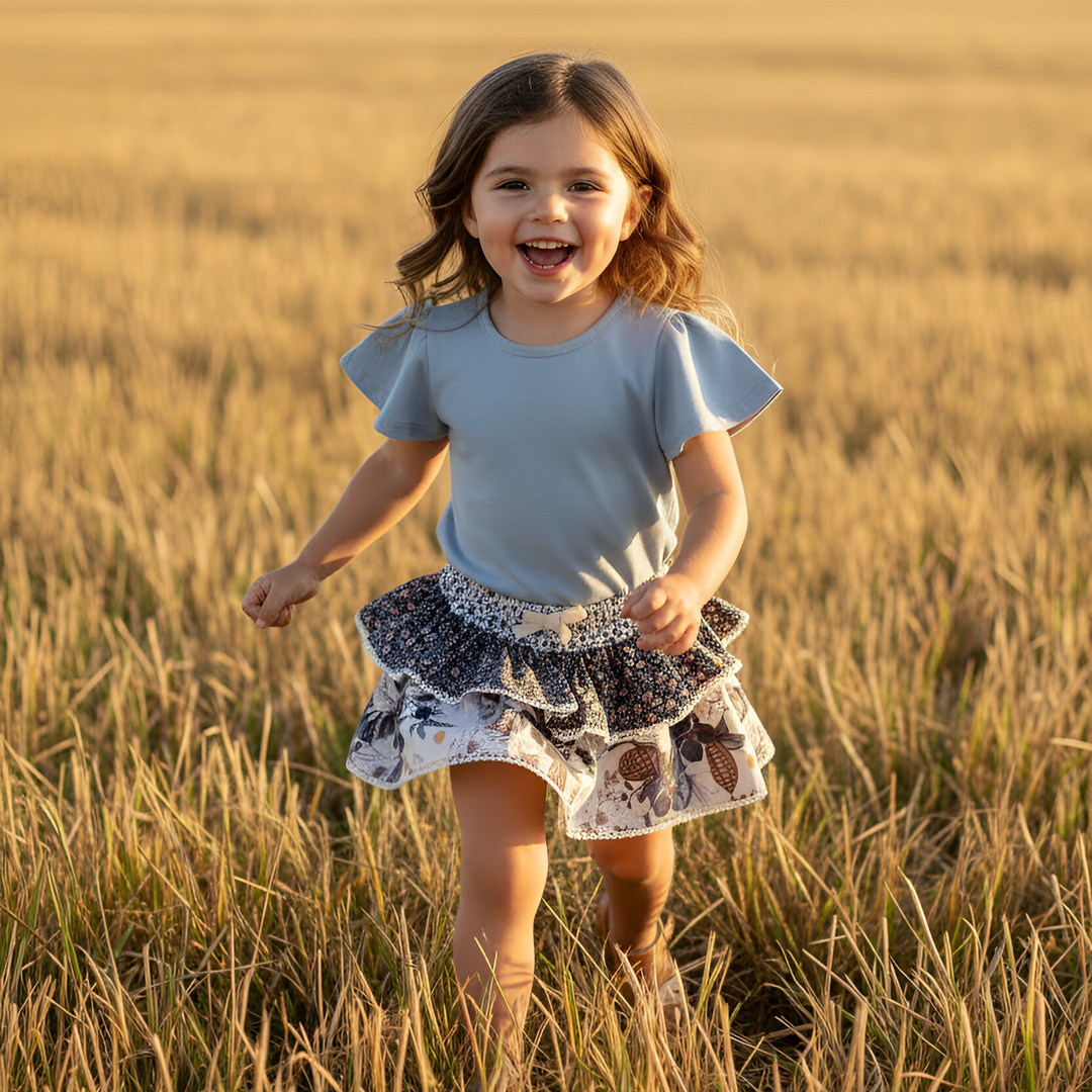Girls Frill Sleeve Top - Blue