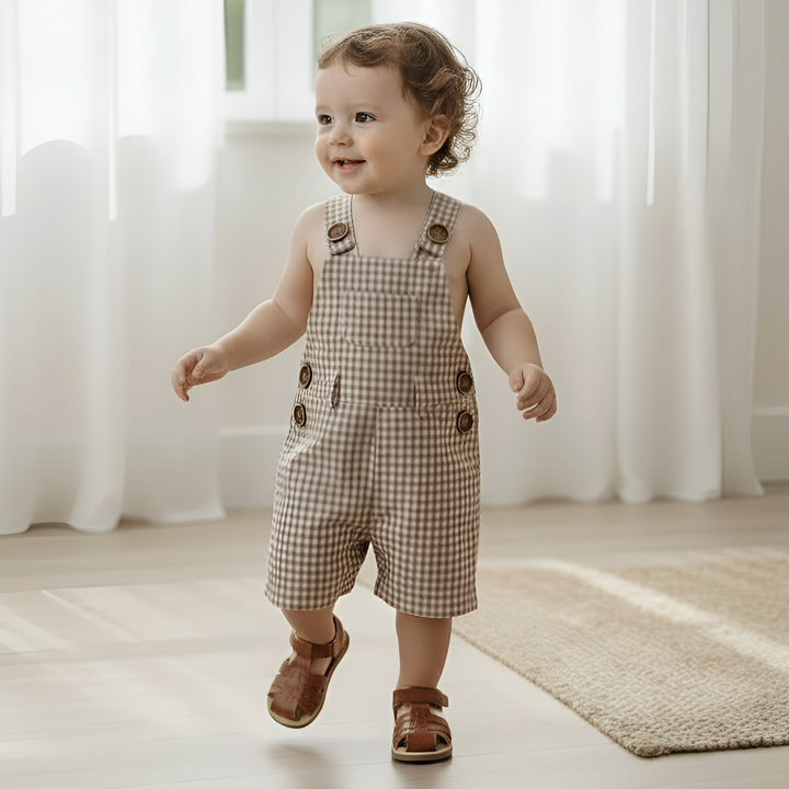 Baby Boys Roy Dungaree - Brown Gingham