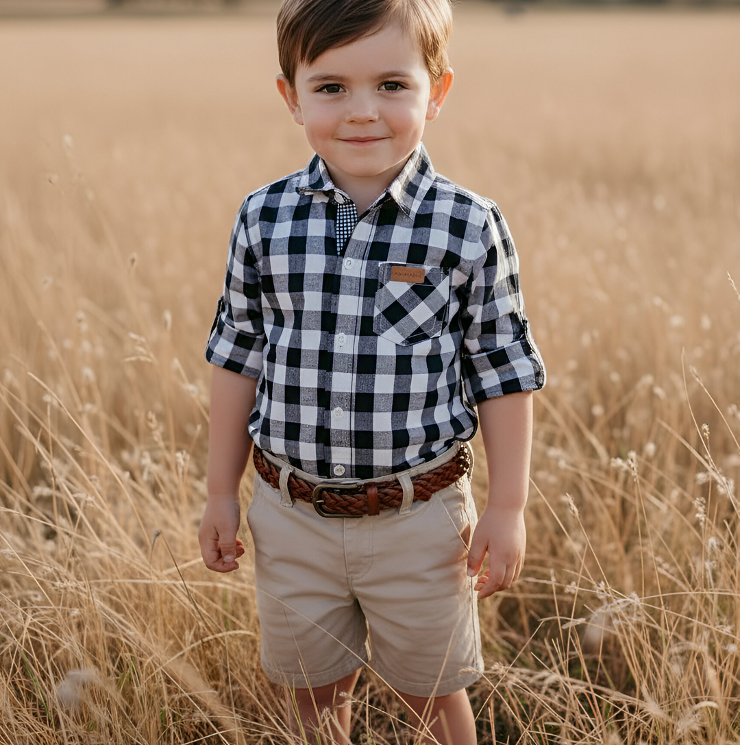 Boys Dress Shirt - Large Navy Check 26