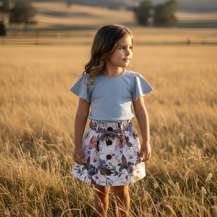 Girls Frill Sleeve Top - Blue