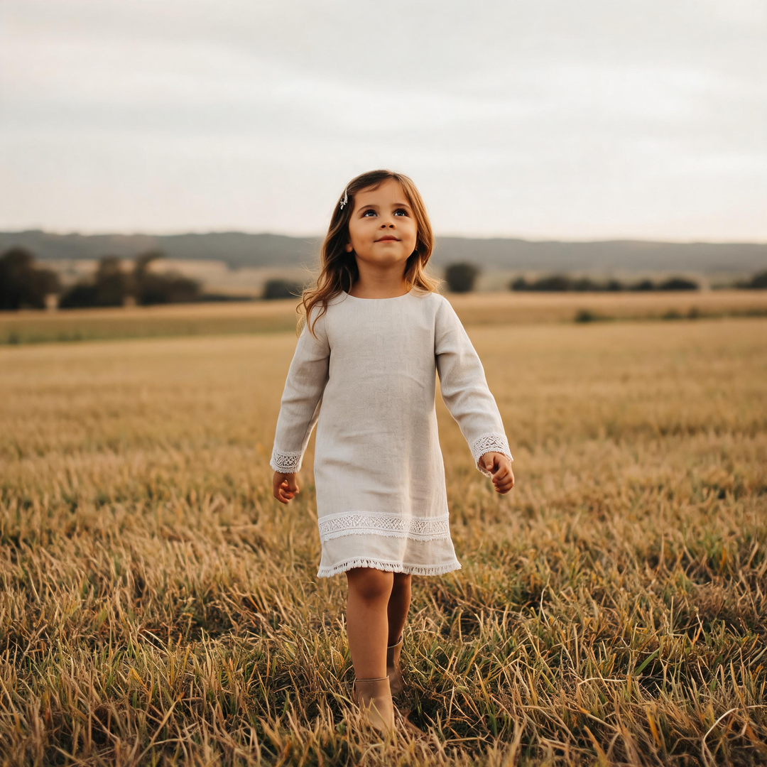 Girls Aleeia Tassle Dress - Linen