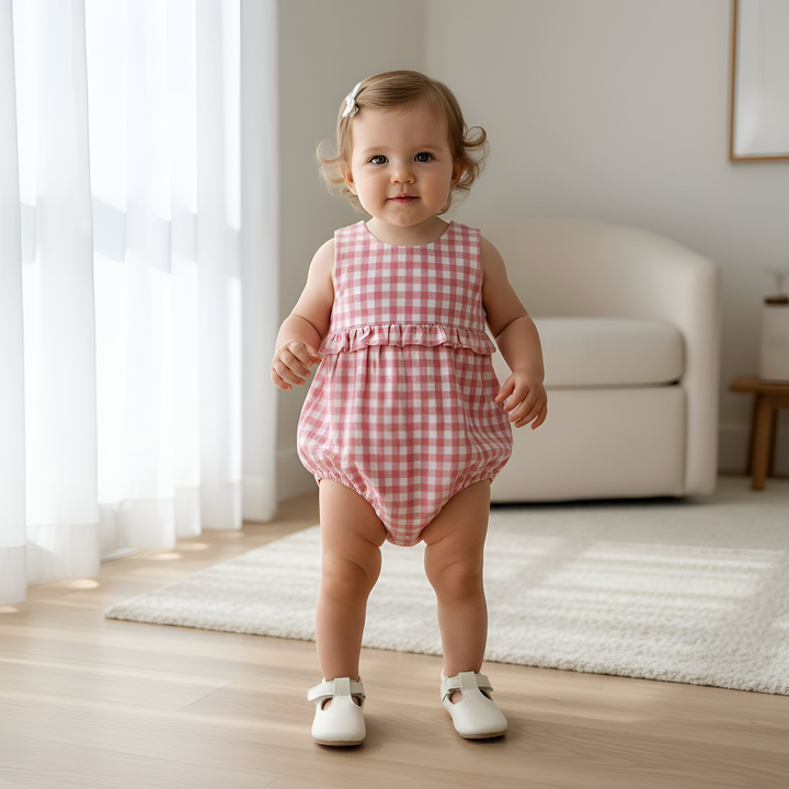 Baby Girls Nora Playsuit - Pink Check
