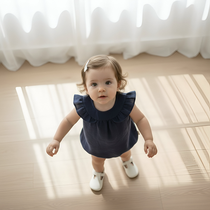 Baby Girls Neve Playsuit - Navy Linen