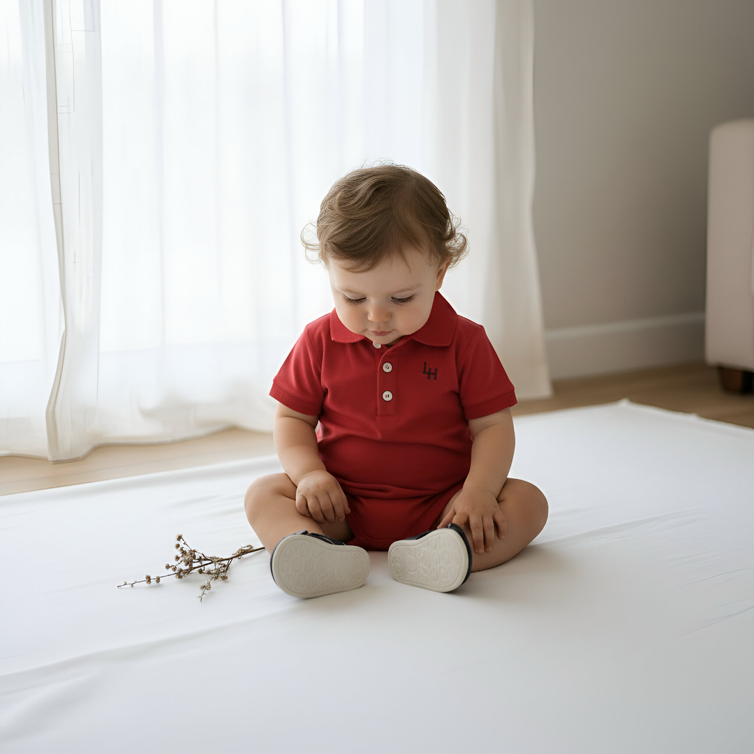 Baby Boys Polo Romper - Red