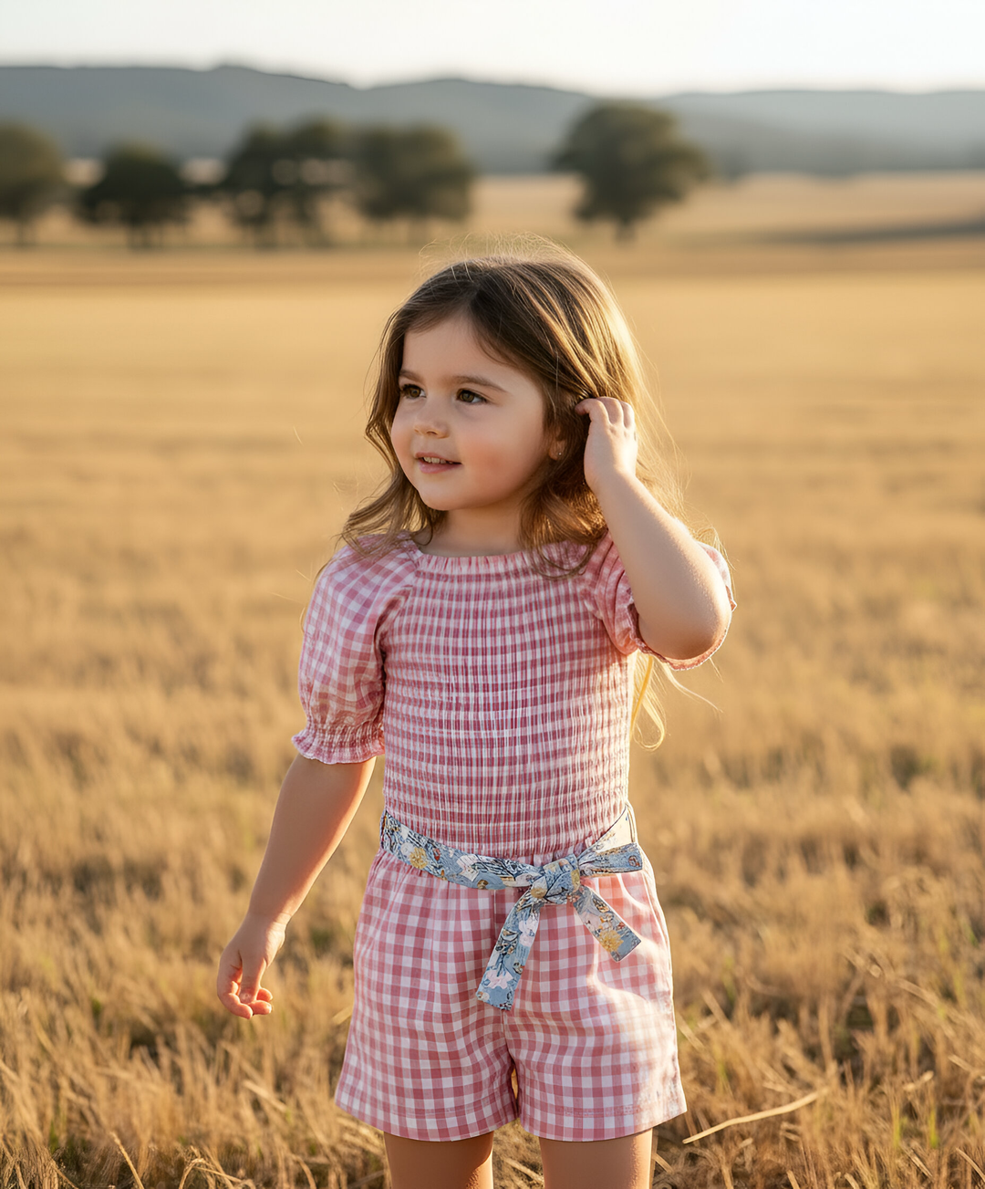 Girls Tilly Playsuit -  Pink Check