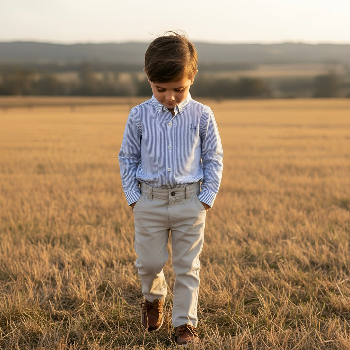 Boys Oxford Dress Shirt - Navy Pinstripe