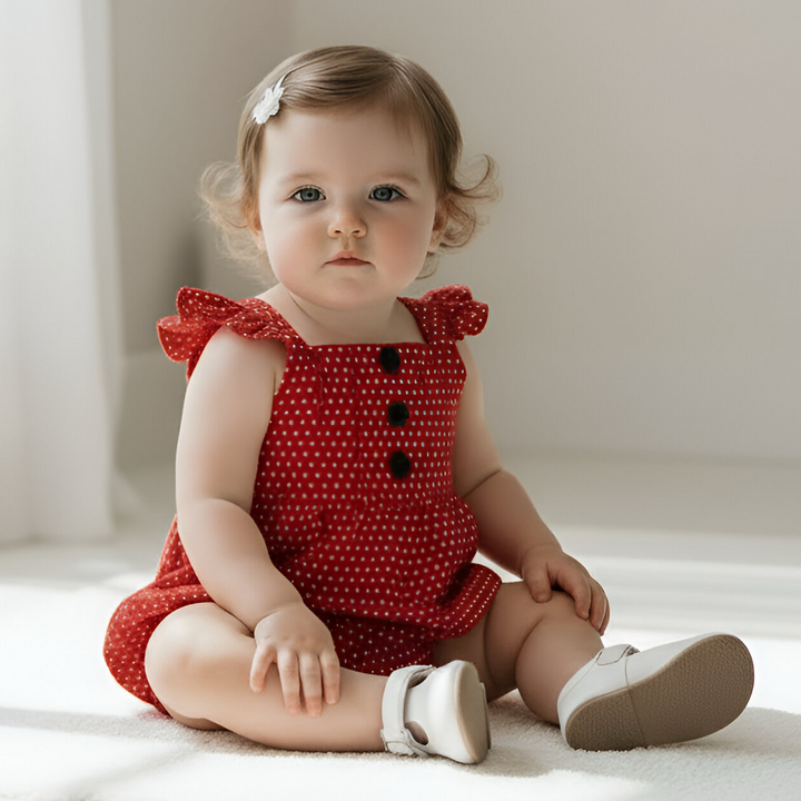 Baby Girls Freya Playsuit - Red Polka Dot