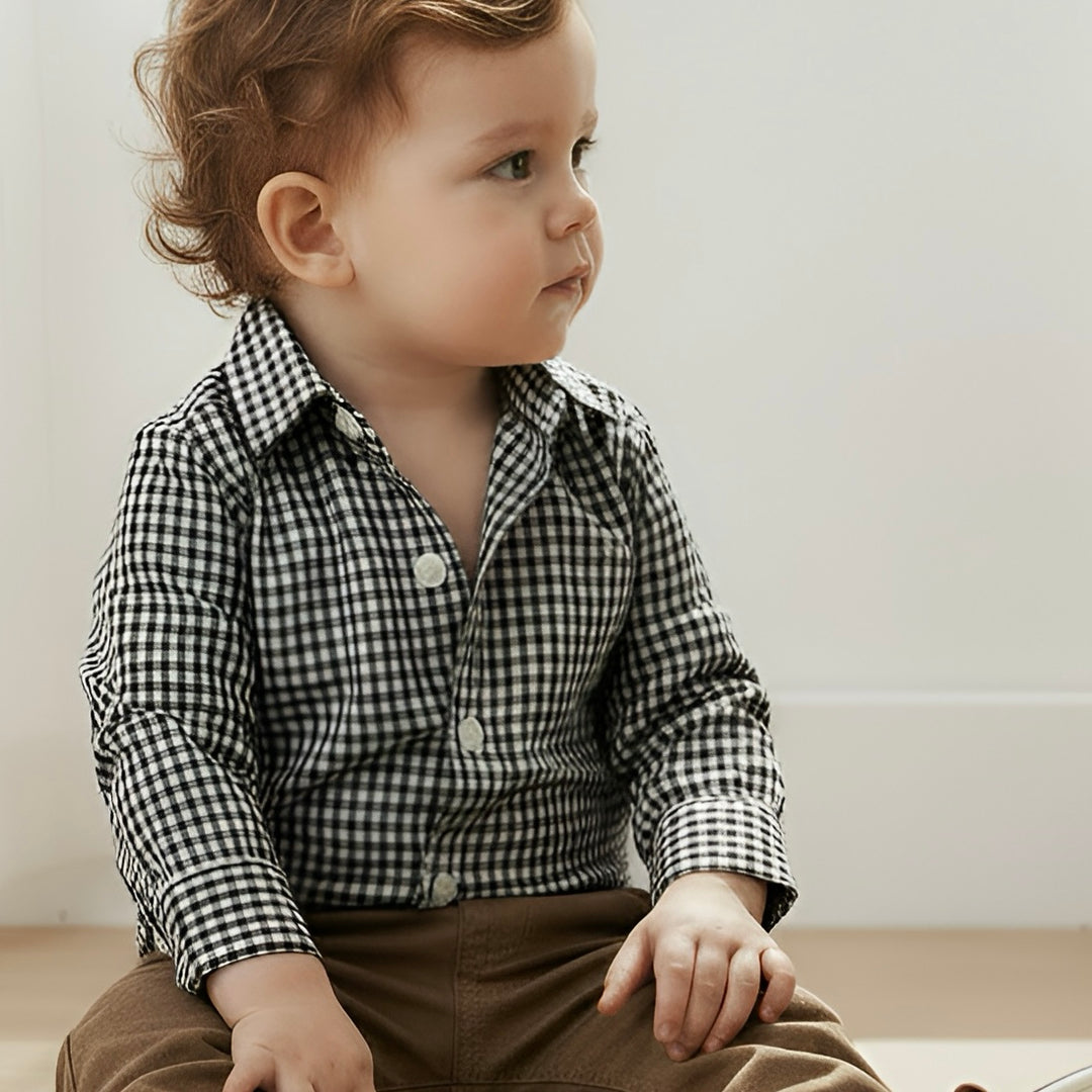 Baby Boys Dress Shirt Romper - Navy Gingham