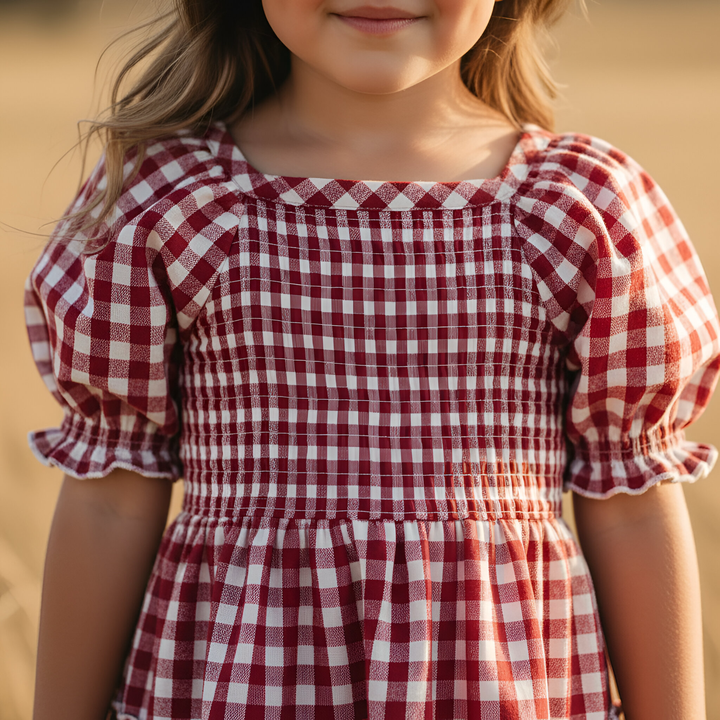 Girls Daisy Dress - Red Check 26