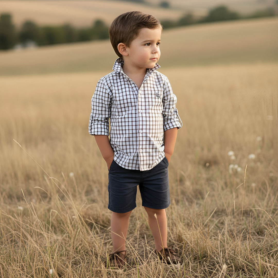 Boys Oxford Dress Shirt - Tan Check 26