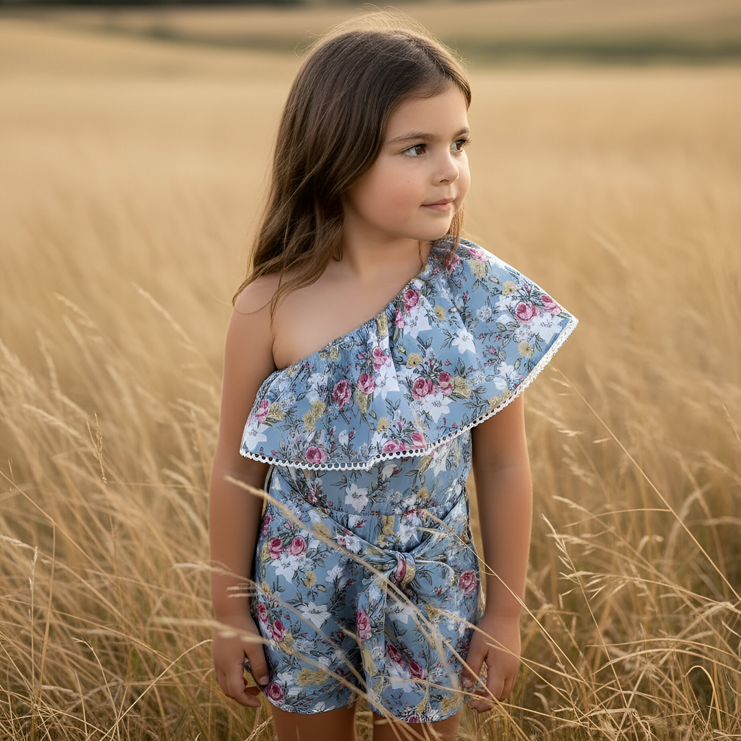 Girls Rosie One-Shoulder Playsuit - Blue Blossom