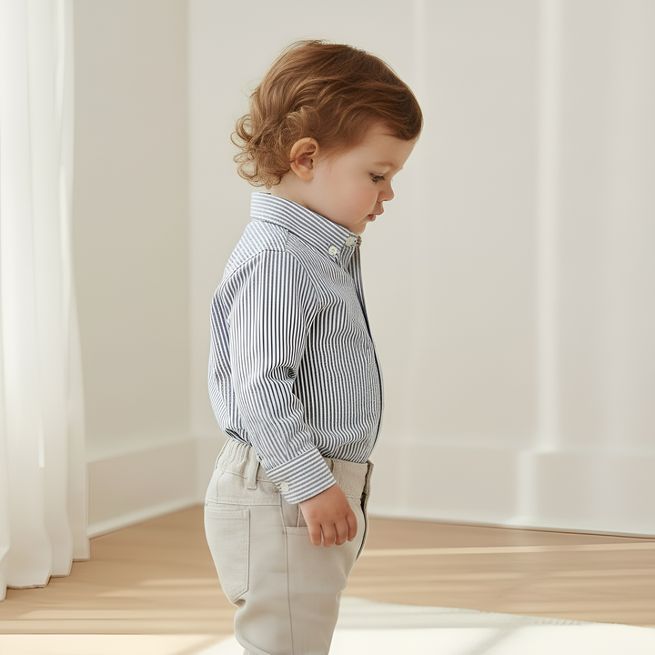 Baby Boys Dress Shirt Romper - Navy Pinstripe