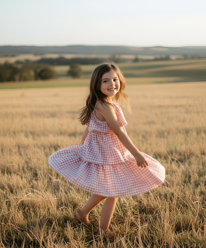 Girls Sadie Dress - Pink Check