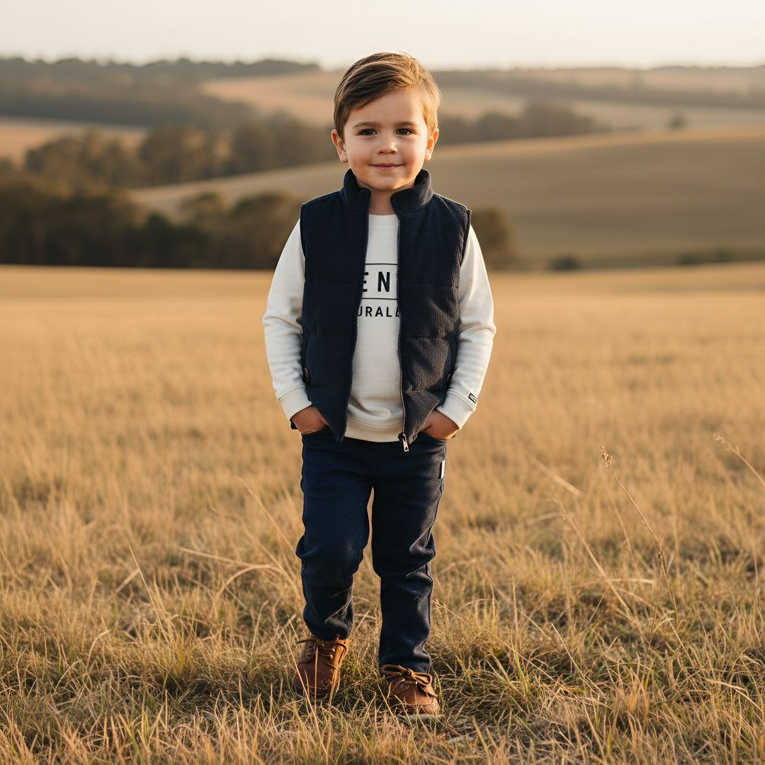 Boys Cooper Puffer Vest - Navy Corduroy