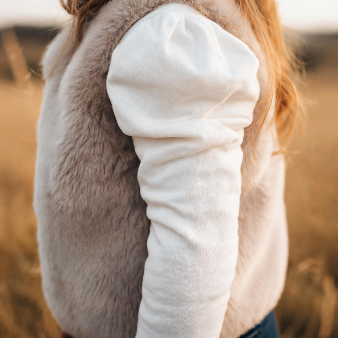 Girls Puff Sleeve Knit Top - White