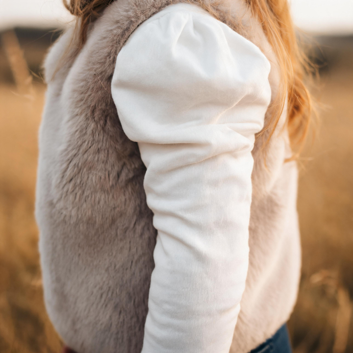 Girls Puff Sleeve Knit Top - White