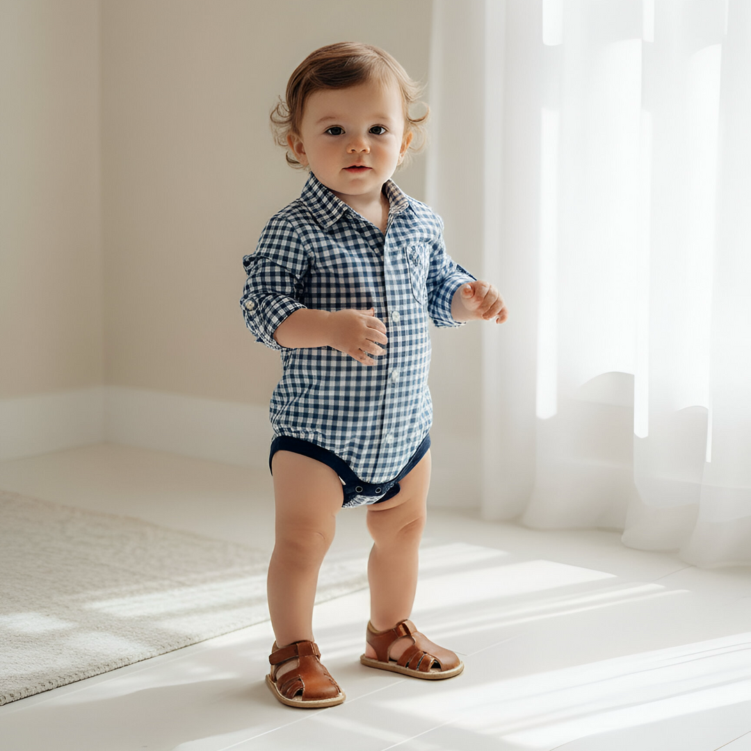 Baby Boys Dress Shirt Romper -  Blue Check 26