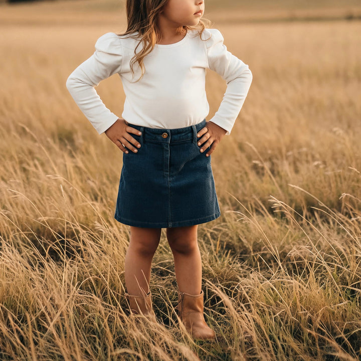 Girls Puff Sleeve Knit Top - White
