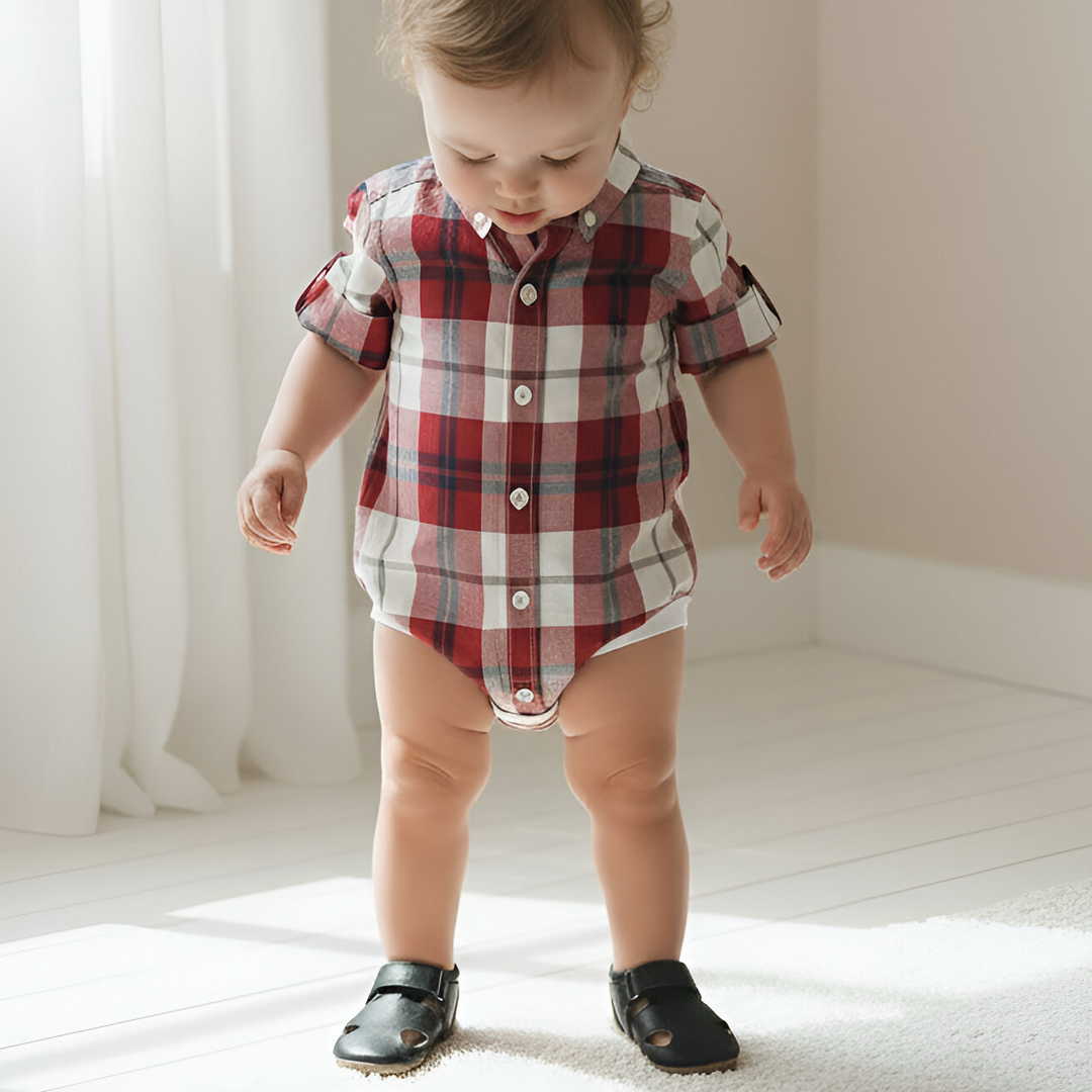 Baby Boys Dress Shirt Romper - Red Plaid