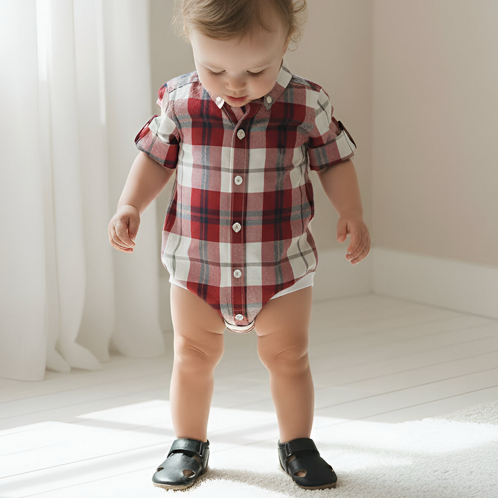 Baby Boys Dress Shirt Romper - Red Plaid