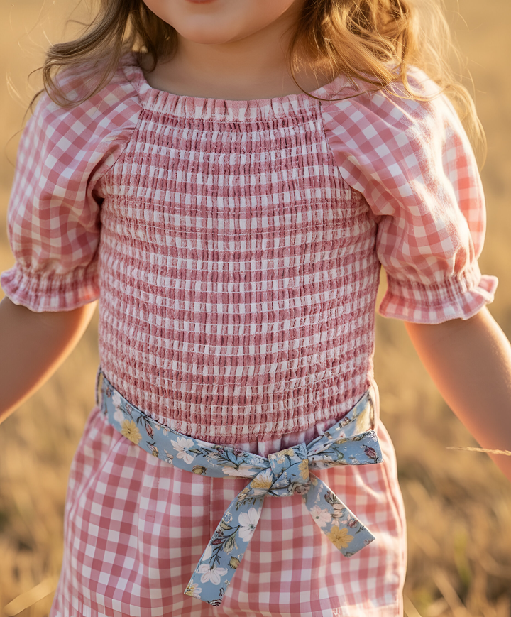 Girls Tilly Playsuit -  Pink Check