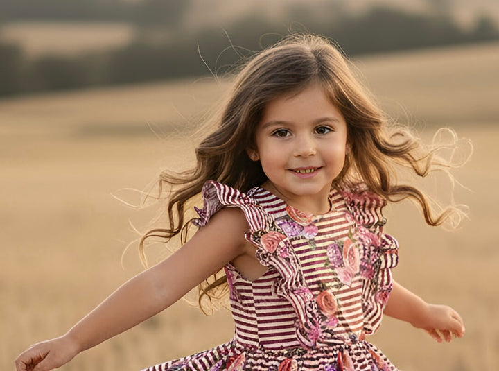 Girls Florence Summer Dress - Striped Blooms