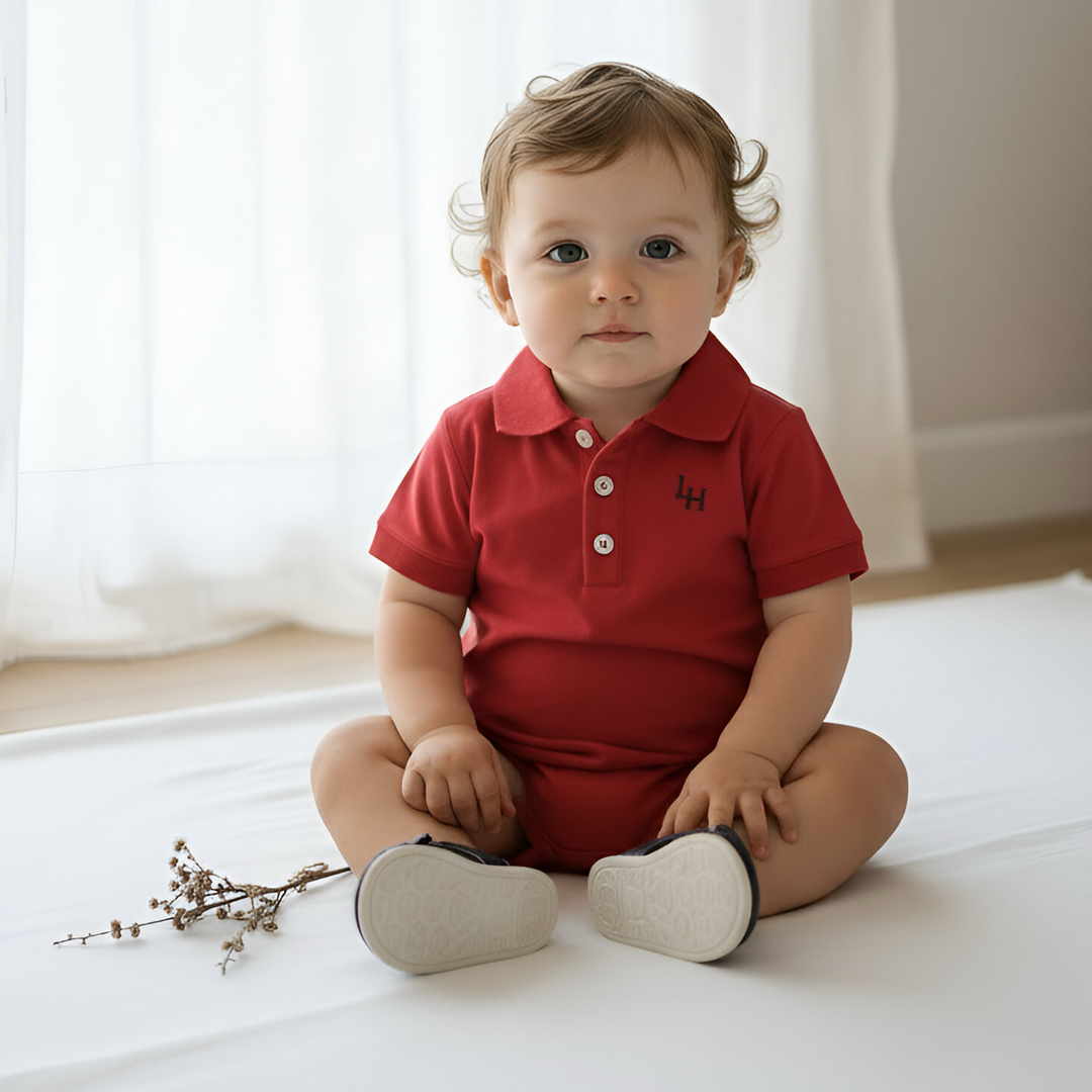 Baby Boys Polo Romper - Red