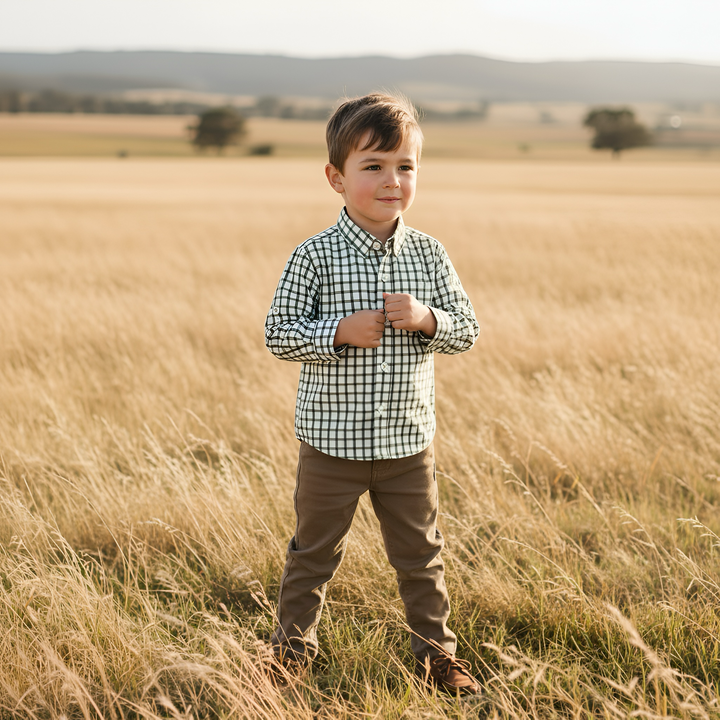 Boys Oxford Dress Shirt - Olive Check