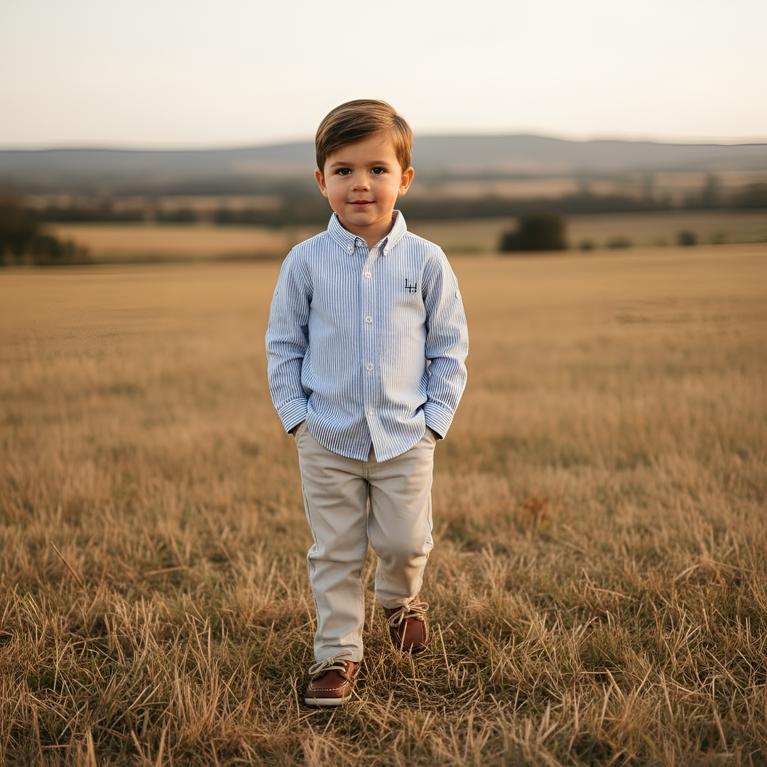 Boys Oxford Dress Shirt - Navy Pinstripe