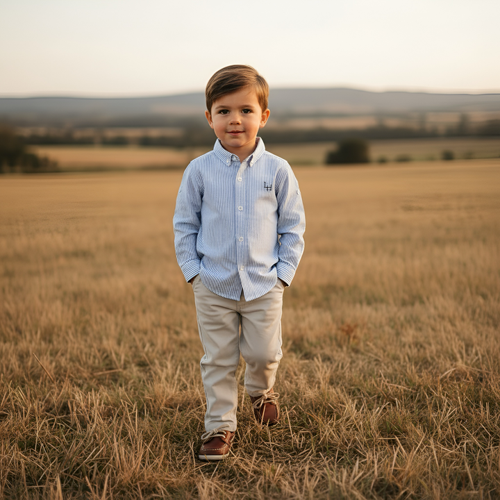 Boys Oxford Dress Shirt - Navy Pinstripe