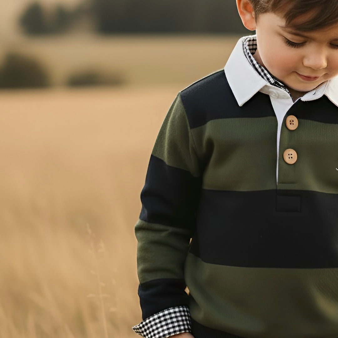 Boys Freddie Rugby Polo - Dark Olive/Navy