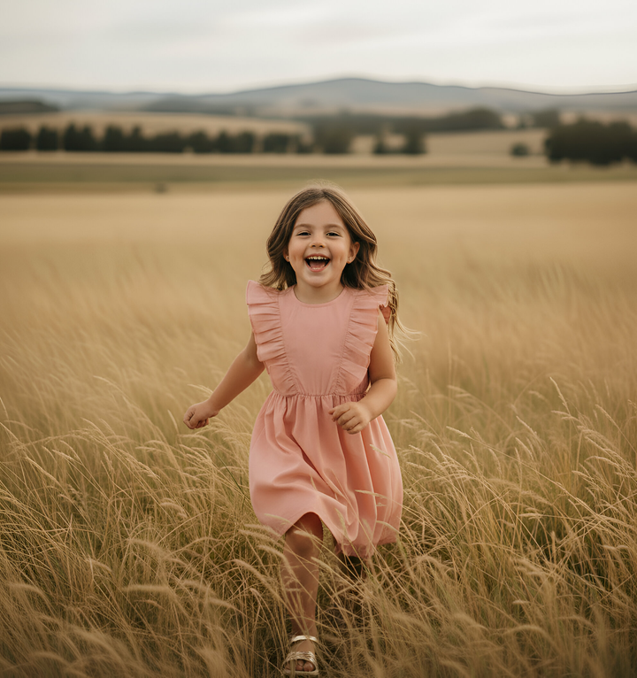 Girls Florence Summer Dress - Pink Linen