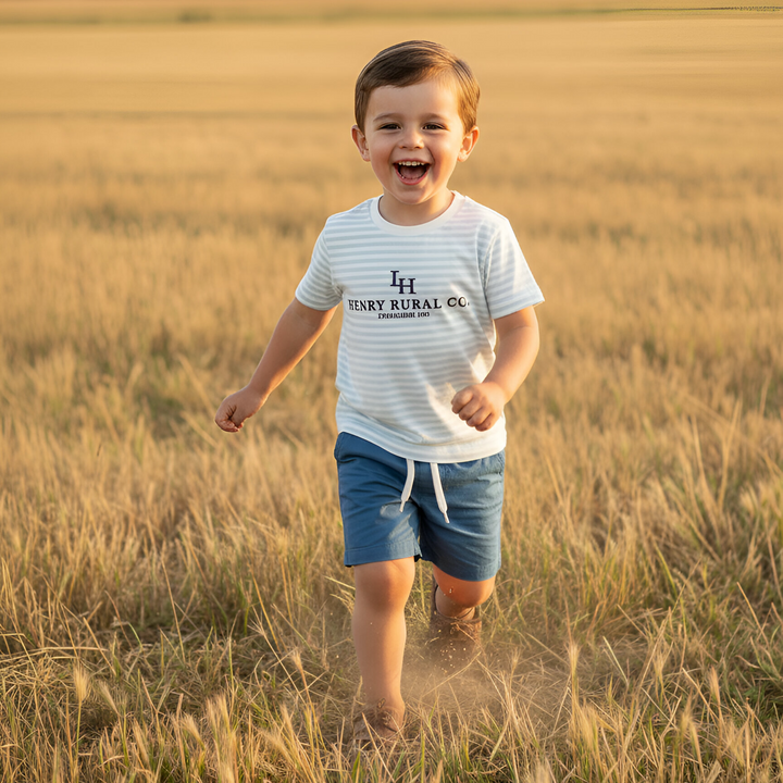 Boys Henry Rural Co Tee - Light Blue Stripe 26