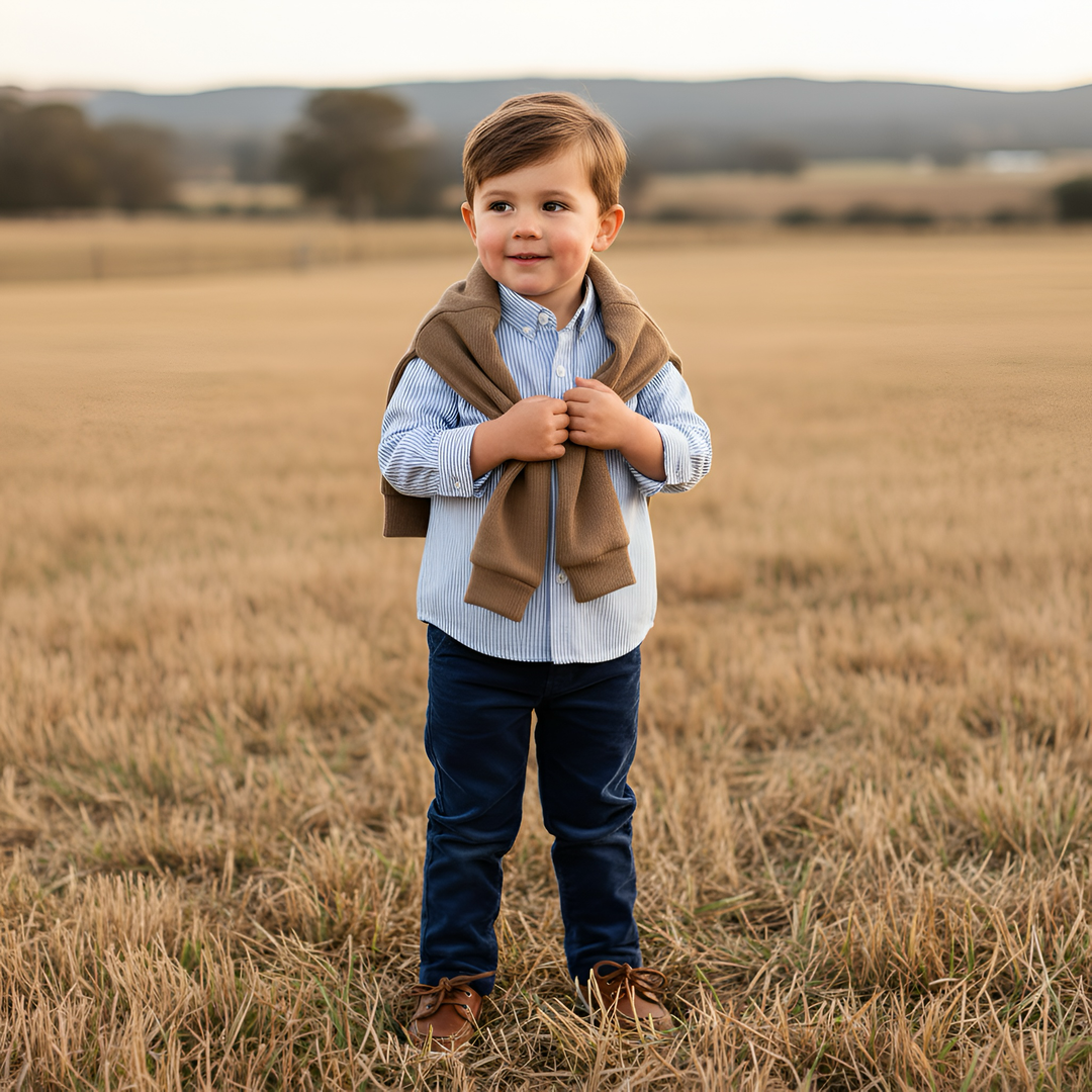 Boys Oxford Dress Shirt - Navy Pinstripe