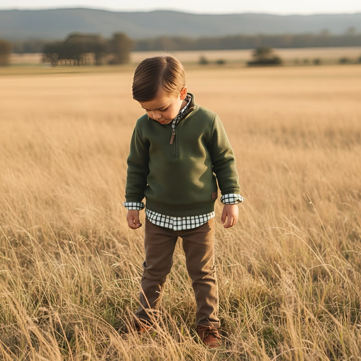 Boys Oxford Dress Shirt - Olive Check