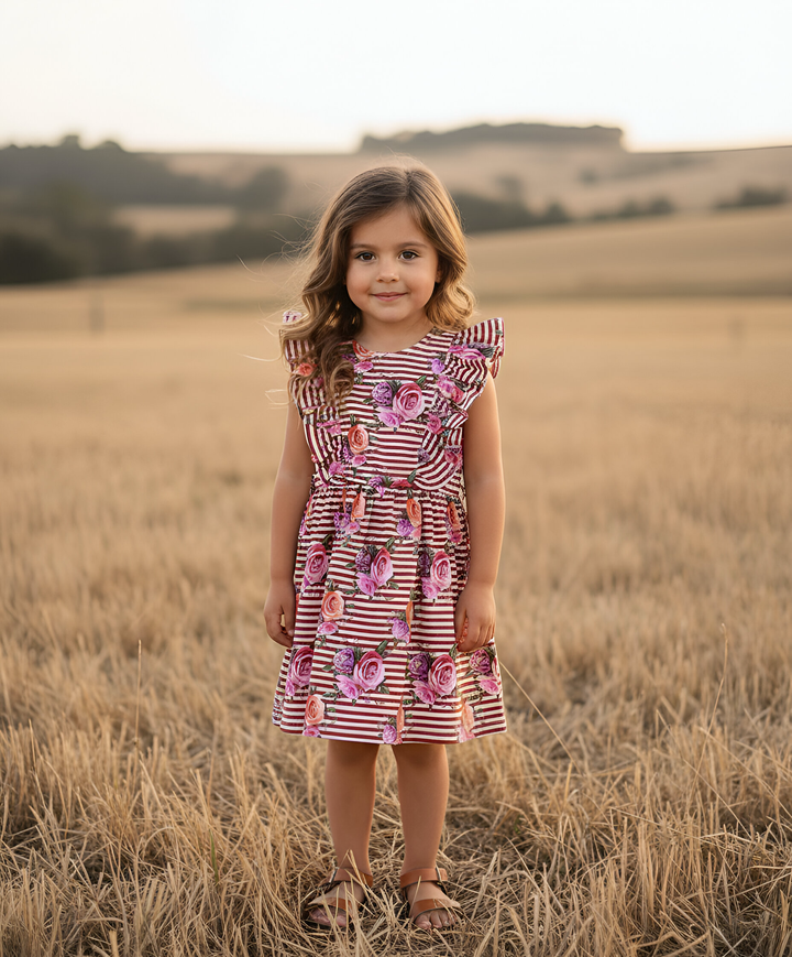 Girls Florence Summer Dress - Striped Blooms