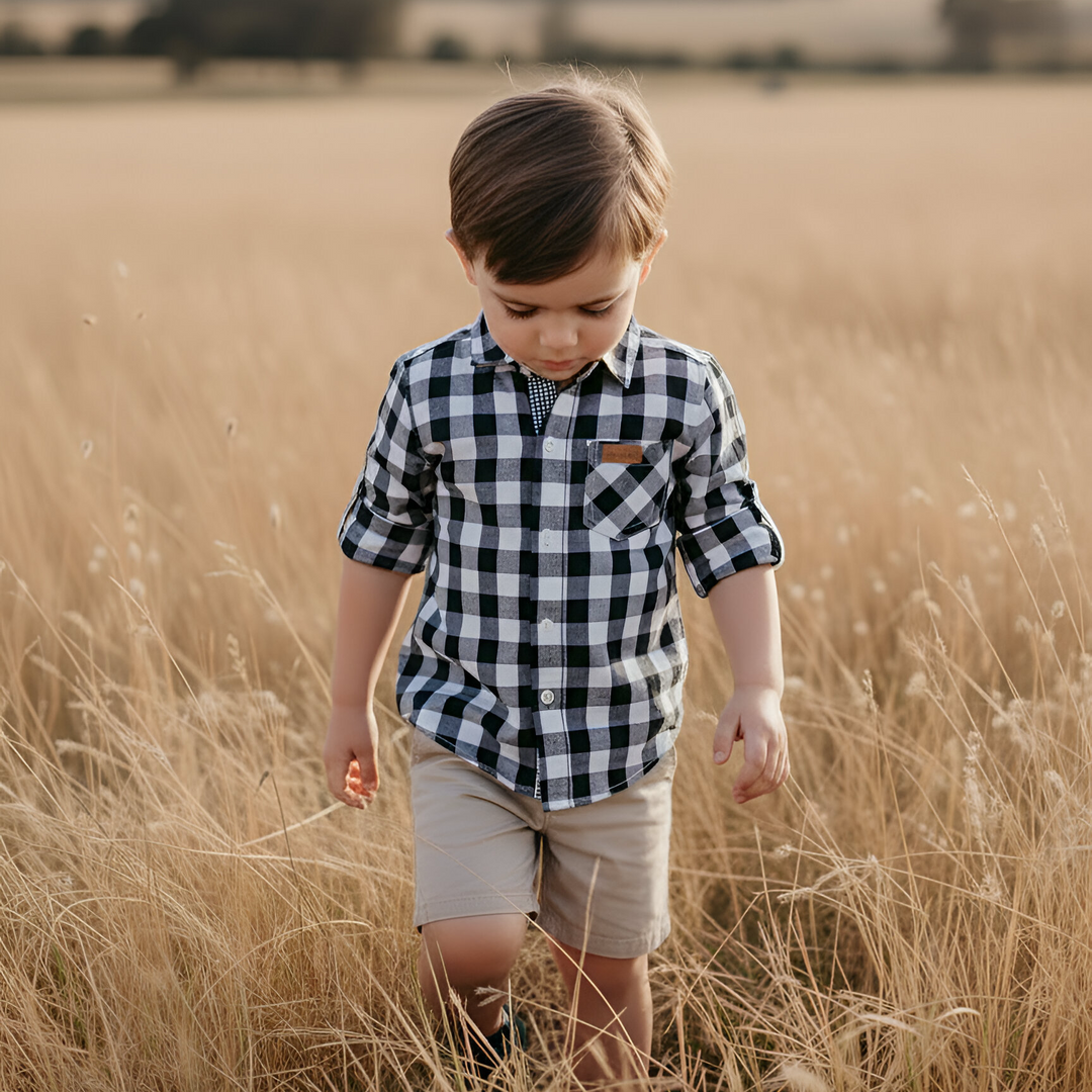 Boys Dress Shirt - Large Navy Check 26