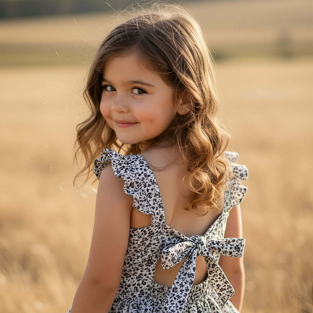 Girls Ellie Dress - Navy Daisy