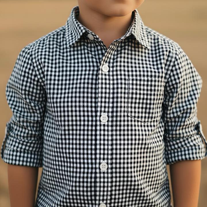 Boys Dress Shirt - Navy Gingham