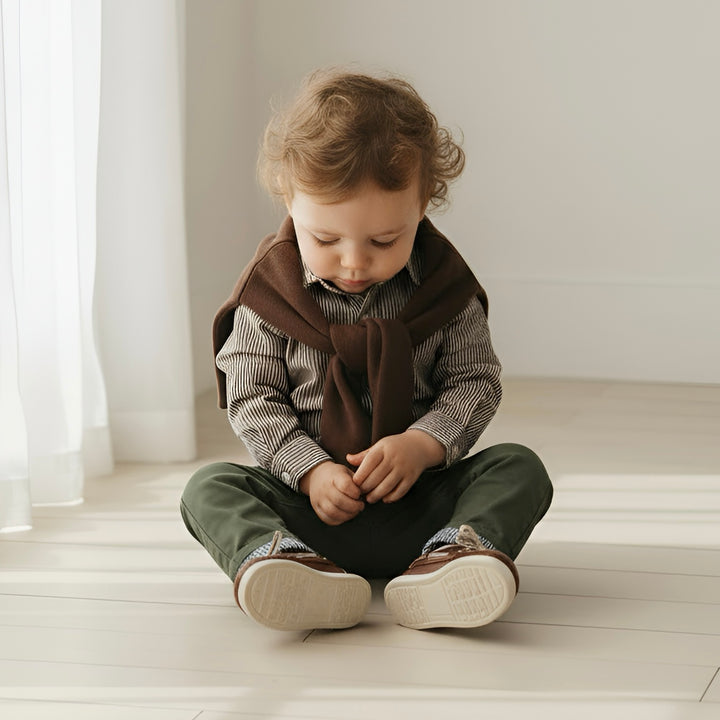 Baby Boys Oxford Dress Shirt Romper - Chestnut Stripe