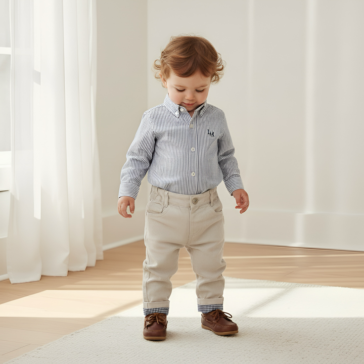 Baby Boys Dress Shirt Romper - Navy Pinstripe