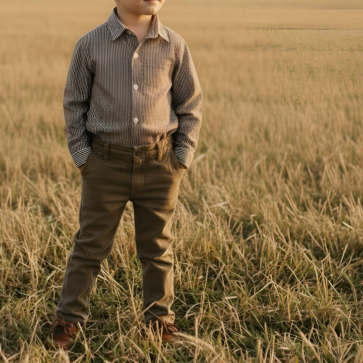 Boys Oxford Dress Shirt - Chestnut Stripe