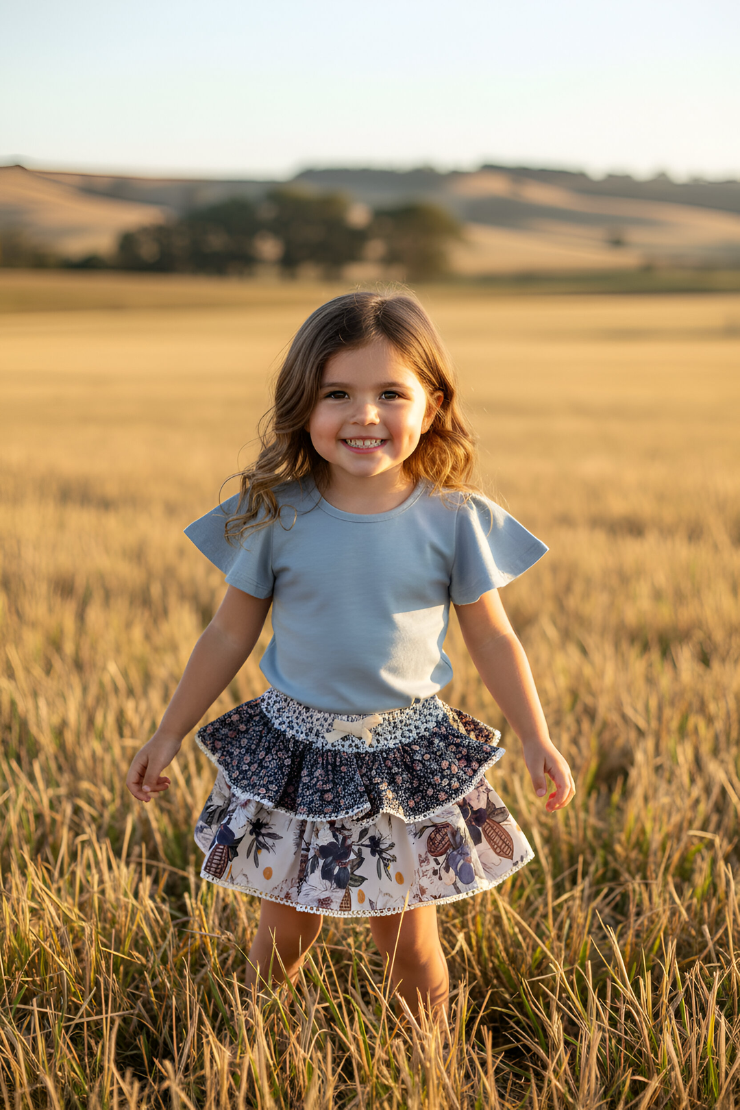 Girls Frill Sleeve Top - Blue