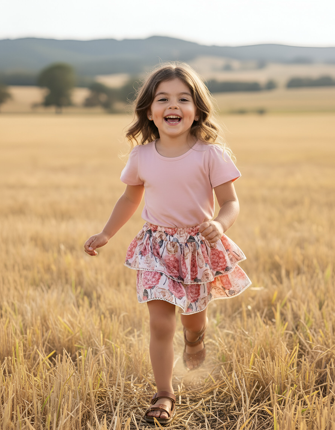 Girls Frilly Skirt - Pink Blossom