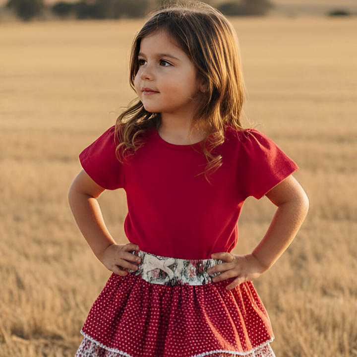 Girls Frill Sleeve Top - Red