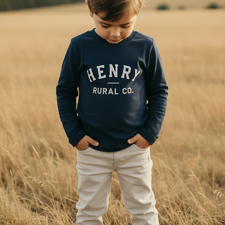 Boys LS Tee - Henry Rural Co - Navy