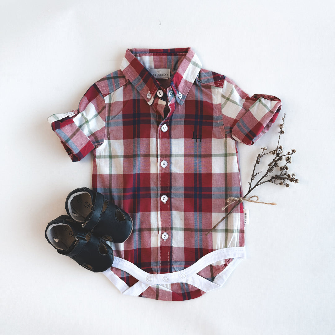 Baby Boys Dress Shirt Romper - Red Plaid